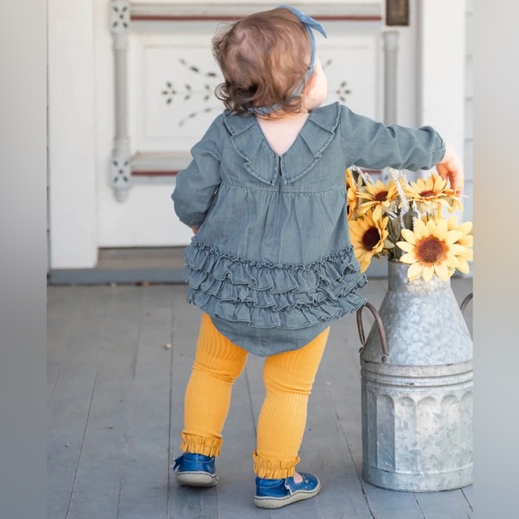 Ruffle Butts Yellow/Mustard/Honey Rib Knit Footless Ruffled Tights - Picture 6 of 7
